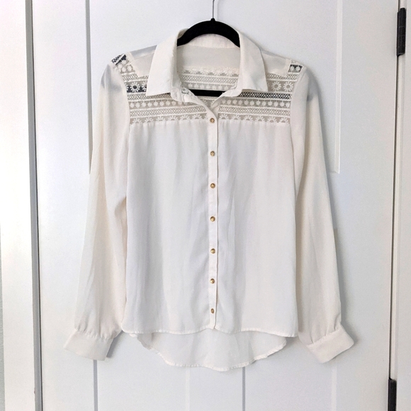 Sheer button down w/ lace yoke - Picture 1 of 2